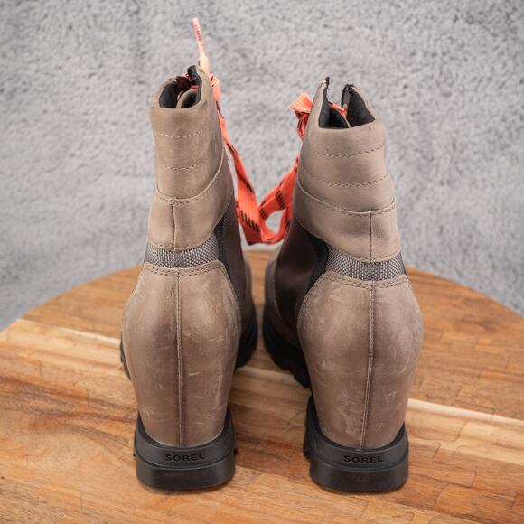 Sorel Sz 5.5 Womens Joan of Arctic Boots Lexie Wedge III Quarry Black Leather - Picture 4 of 6